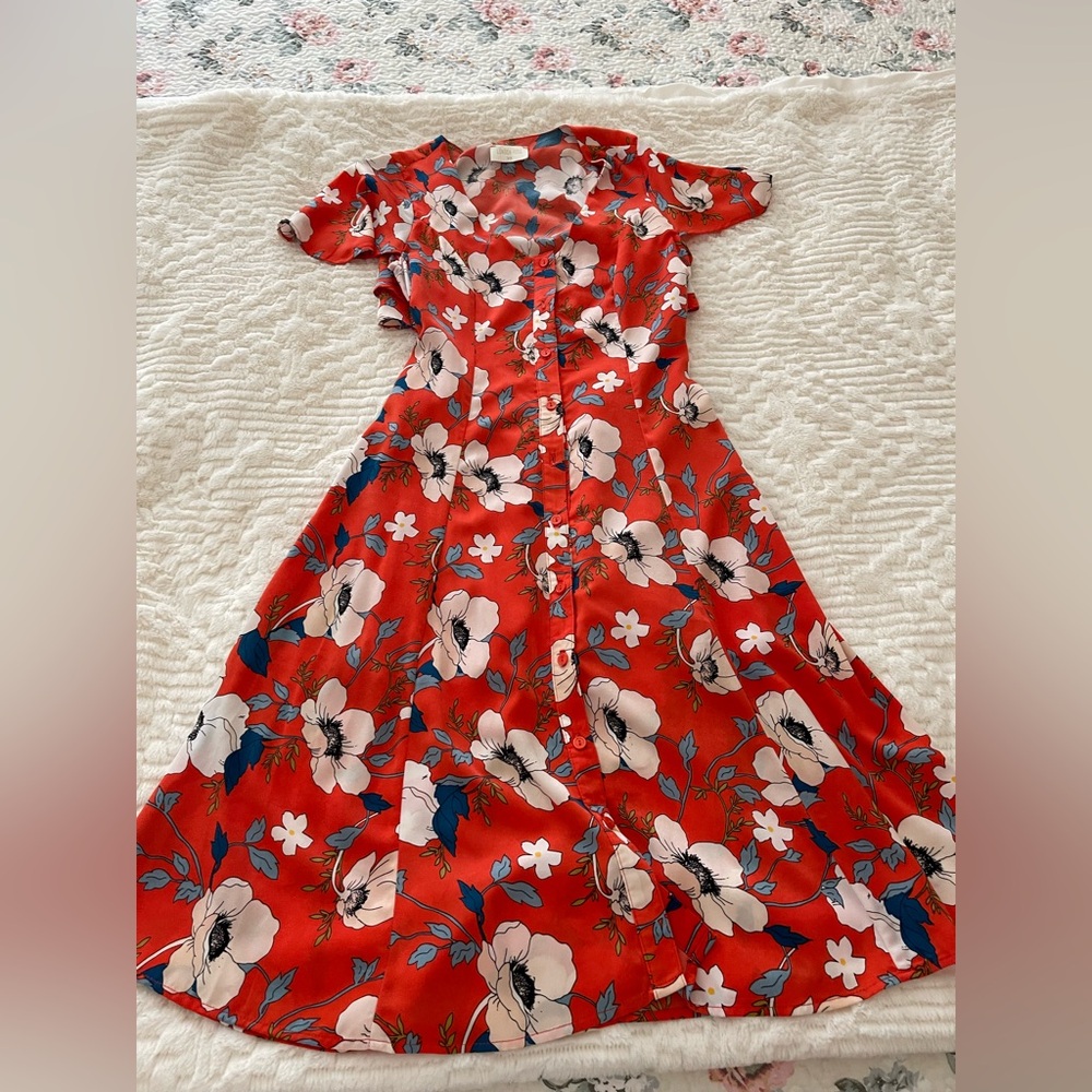 Floral Red Dress